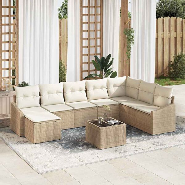 vidaXL Ensemble de Canap&eacute;s avec coussin 9 pcs Beige polyrotin