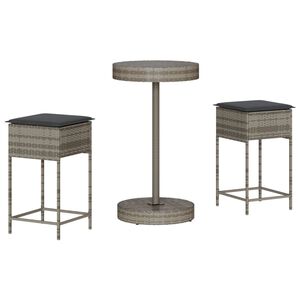 vidaXL Ensemble de bar de jardin 3 pcs et coussins gris r&eacute;sine tress&eacute;e