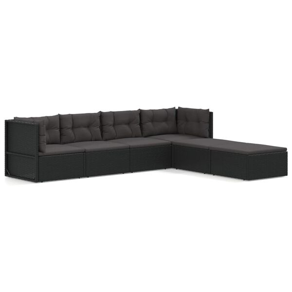 vidaXL Salon de jardin 6 pcs avec coussins Noir R&eacute;sine tress&eacute;e