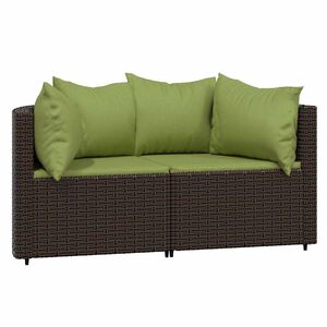 vidaXL Canap&eacute;s d'angle de jardin et coussins2pcs marron r&eacute;sine tress&eacute;e