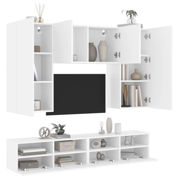 vidaXL Unit&eacute;s murales TV 5 pcs blanc bois d'ing&eacute;nierie