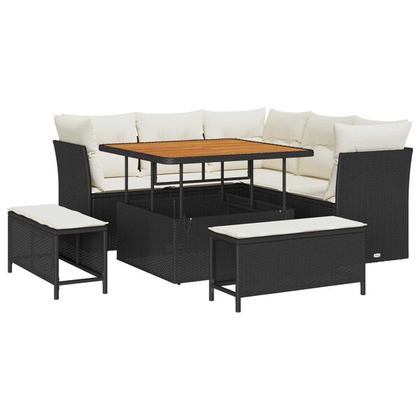 vidaXL Ensemble de canap&eacute; de jardin avec coussin 8 pcs Noir et cr&egrave;me