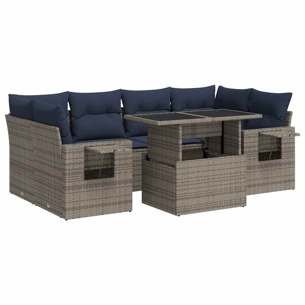 vidaXL Salon de jardin avec coussins 7 pcs gris résine tressée