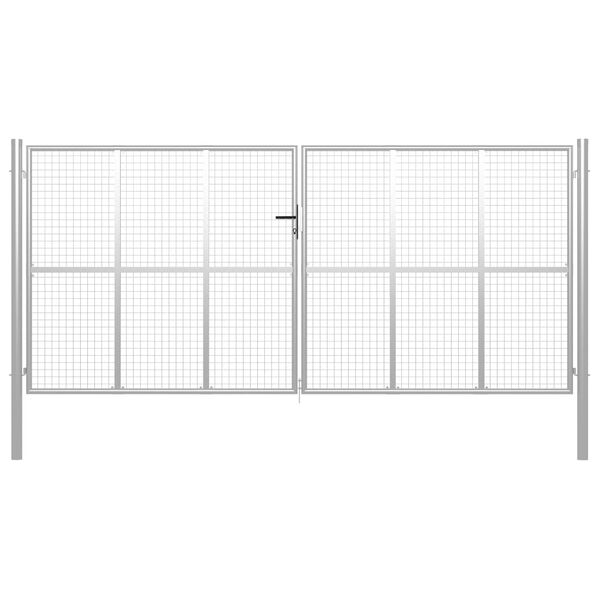 vidaXL Portail de jardin en acier galvanis&eacute; 400 x 200 cm argent&eacute;