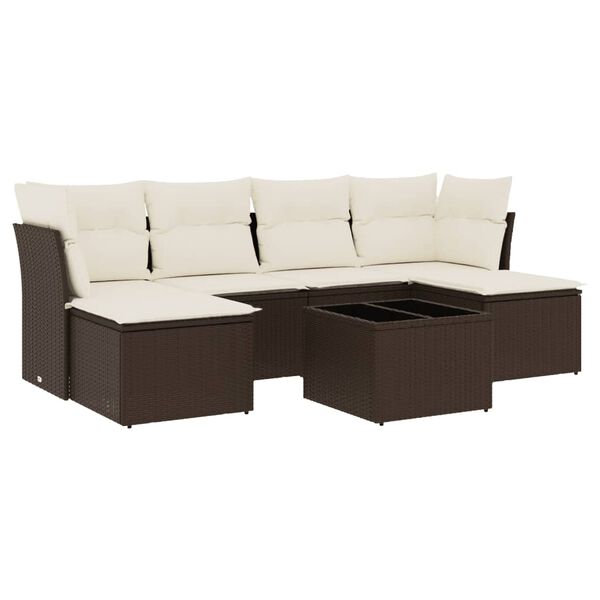vidaXL Salon de jardin avec coussins 7 pcs marron r&eacute;sine tress&eacute;e