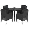 vidaXL Ensemble &agrave; manger de jardin coussins 5pcs Noir R&eacute;sine tress&eacute;e