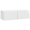 vidaXL Meuble TV mural Montage mural Blanc brillant 98 x 41 x 30 cm