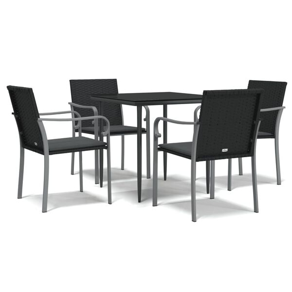 vidaXL Ensemble &agrave; manger de jardin 5 pcs coussins r&eacute;sine tress&eacute;e acier