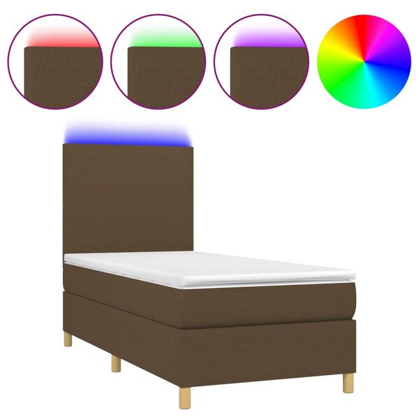 vidaXL Sommier &agrave; lattes de lit et matelas et LED Marron fonc&eacute; 90x200cm