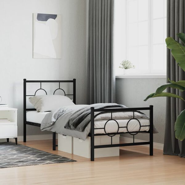 vidaXL Cadre de lit métal sans matelas avec pied de lit noir 80x200 cm