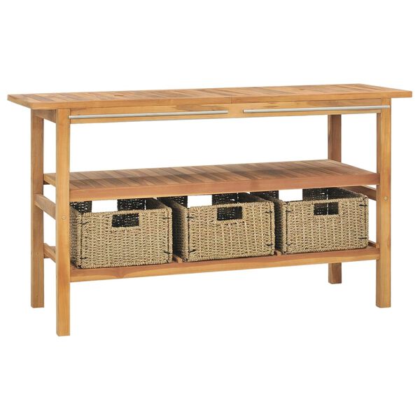 vidaXL Meuble de salle de bain avec 3 paniers Teck solide 132x45x75 cm