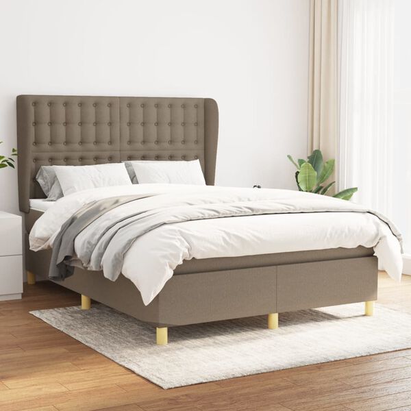 vidaXL Sommier &agrave; lattes de lit avec matelas Taupe 140x200 cm Tissu