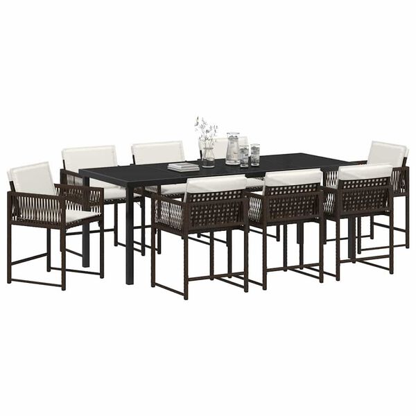 vidaXL Ensemble de salle &agrave; manger pour jardin 9 pcs Marron polyrotin