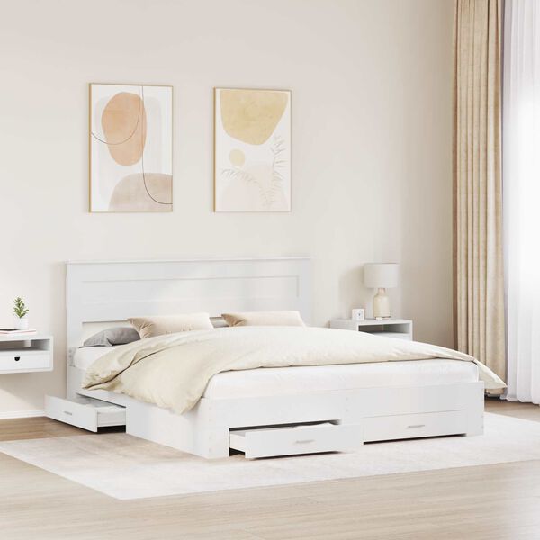 vidaXL Cadre de lit avec tiroir Blanc 180 x 200 cm Bois d'ing&eacute;nierie