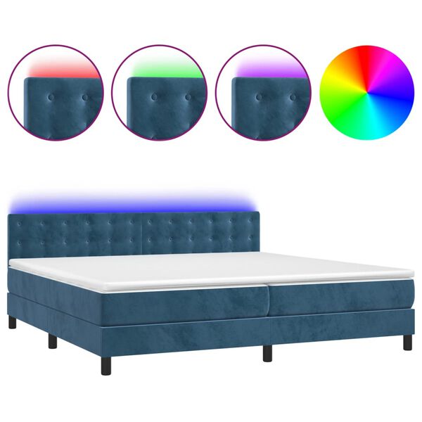 vidaXL Sommier &agrave; lattes de lit matelas et LED Bleu fonc&eacute; 200x200 cm