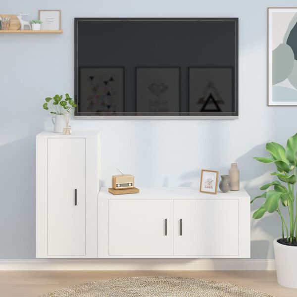 vidaXL Ensemble de meubles TV 2 pcs Blanc Bois d'ing&eacute;nierie