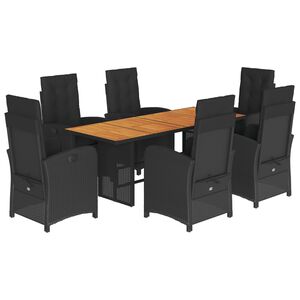 vidaXL Ensemble &agrave; manger de jardin coussins 7pcs Noir R&eacute;sine tress&eacute;e