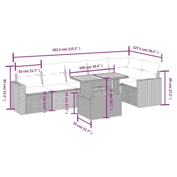 vidaXL Salon de jardin avec coussins 7 pcs gris r&eacute;sine tress&eacute;e
