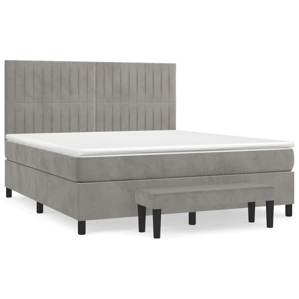 vidaXL Sommier &agrave; lattes de lit et matelas Gris clair 160x200cm Velours