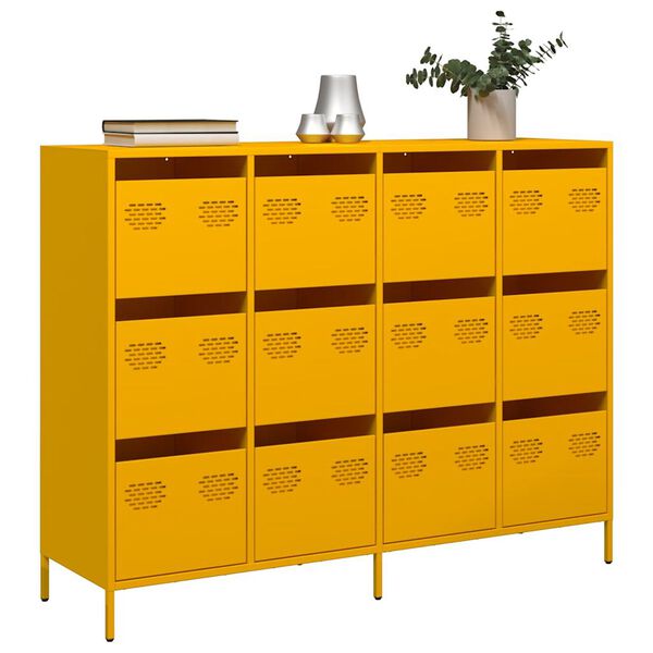 vidaXL Buffet jaune moutarde 135x39x103,5 cm acier lamin&eacute; &agrave; froid