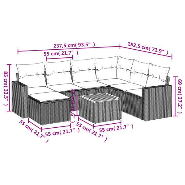 vidaXL Salon de jardin 8 pcs avec coussins noir r&eacute;sine tress&eacute;e