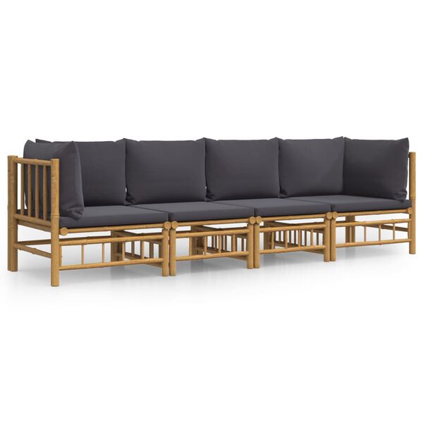 vidaXL Salon de jardin 4 pcs avec coussins gris fonc&eacute; bambou