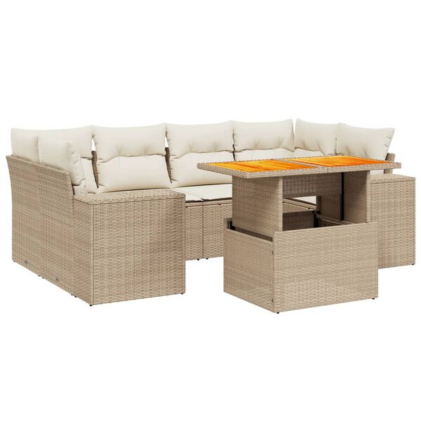 vidaXL Salon de jardin avec coussins 7 pcs beige r&eacute;sine tress&eacute;e