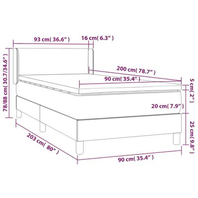 vidaXL Sommier à lattes de lit avec matelas Gris 90x200 cm Similicuir