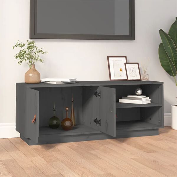 vidaXL Meuble TV Gris 105x34x40 cm Bois de pin massif