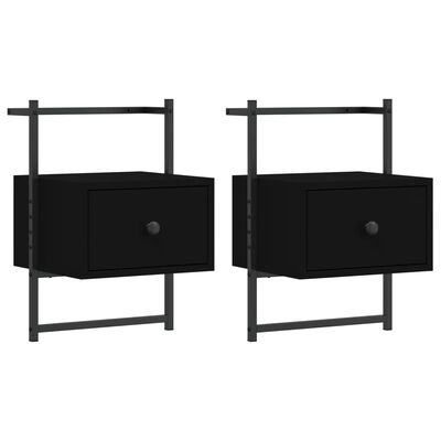 vidaXL Table de chevet murale 2 pcs noir 35x30x51 cm bois d'ingénierie