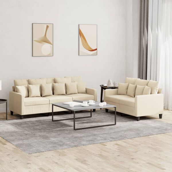 vidaXL Ensemble de canap&eacute;s 2 pcs avec coussins Cr&egrave;me Tissu