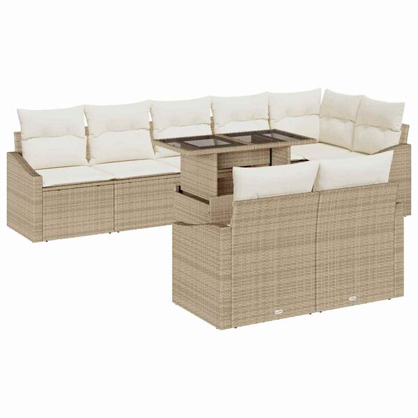 vidaXL Ensemble de canap&eacute; de jardin avec coussin 9 pcs Beige et cr&egrave;me