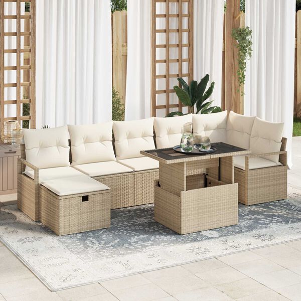 vidaXL Ensemble de canapé de jardin 8 pcs Beige Poly rotin