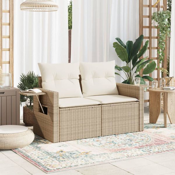 vidaXL Canapé de jardin avec coussins 2 places beige résine tressée