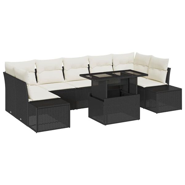 vidaXL Ensemble de canap&eacute; de jardin avec coussin 8 pcs Noir et Cr&egrave;me