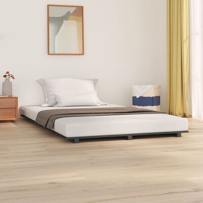 vidaXL Cadre de lit sans matelas gris 135x190 cm bois de pin massif