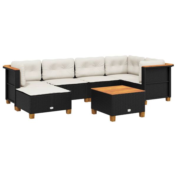 vidaXL Salon de jardin 7 pcs avec coussins noir r&eacute;sine tress&eacute;e