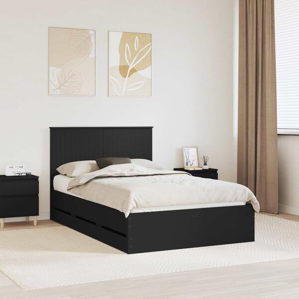 vidaXL Cadre de lit avec tiroir Noir 120 x 190 cm Bois Ing&eacute;nierie