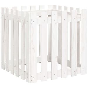 vidaXL Jardini&egrave;re avec design de cl&ocirc;ture blanc 60x60x60 cm pin massif