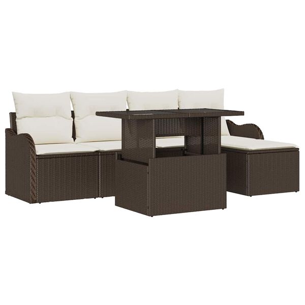 vidaXL Ensemble de si&egrave;ges d'ext&eacute;rieur 6 pcs Marron Poly rotin