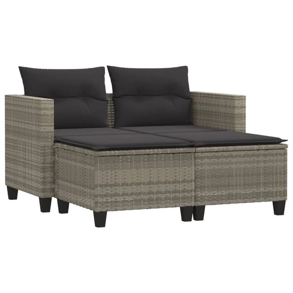 vidaXL Canap&eacute; de jardin 2 places avec tabourets gris clair poly rotin
