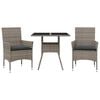 vidaXL Ensemble &agrave; manger de jardin et coussins 3 pcs gris rotin verre