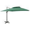 vidaXL Parasol de jardin en porte-&agrave;-faux avec double toit vert
