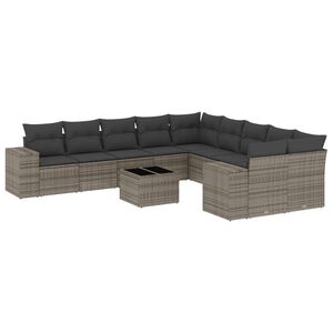 vidaXL Salon de jardin 11 pcs avec coussins gris r&eacute;sine tress&eacute;e