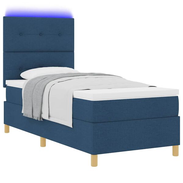 vidaXL Lit &agrave; ressort LED avec matelas Bleu 90 x 200 cm tissu