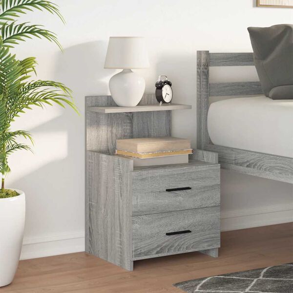 vidaXL Table de chevet avec 2 tiroirs Gris Sonoma 40 x 36,5 x 62 cm