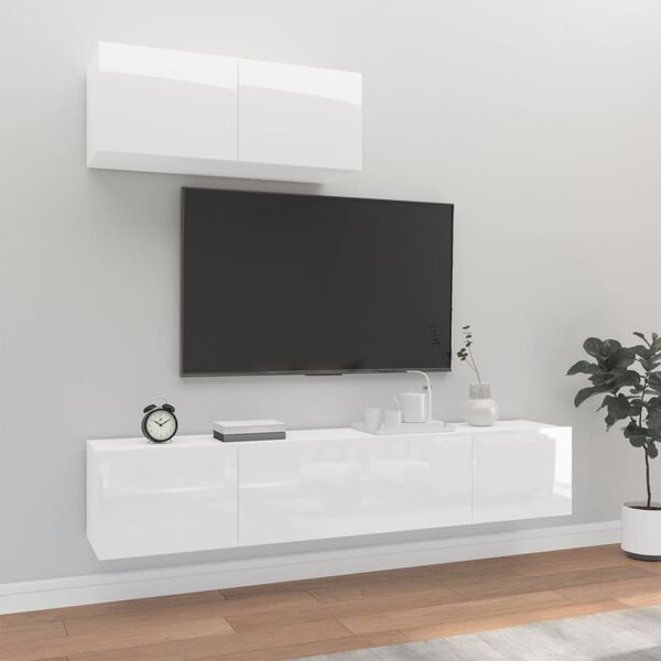 vidaXL Ensemble de meubles TV 3 pcs Blanc brillant Bois d'ing&eacute;nierie