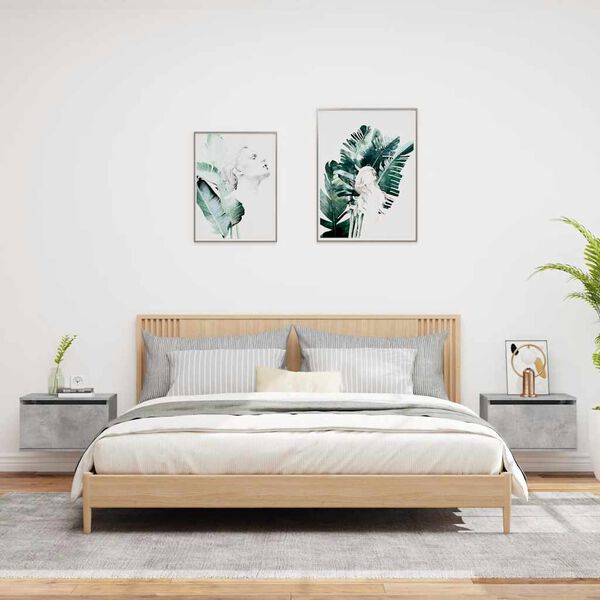 vidaXL Tables de chevet murales avec lumi&egrave;res LED 2 pcs gris b&eacute;ton