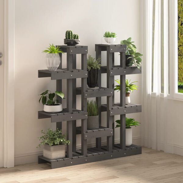 vidaXL Support &agrave; plantes Gris 104,5x25x109,5 cm Bois massif de pin
