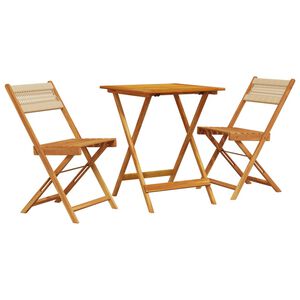 vidaXL Ensemble de bistro 3 pcs beige polypropyl&egrave;ne et bois massif
